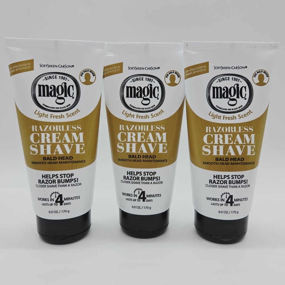 NEW Lot Of 3 - MAGIC Razorless Cream Shave BALD HEAD 6 oz Each Stop Razor Bumps